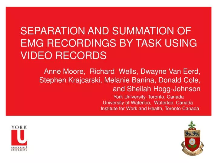 separation and summation of emg recordings by task using video records