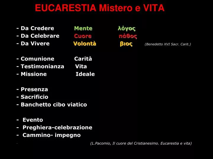 eucarestia mistero e vita