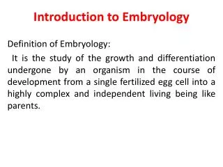 Introduction to Embryology