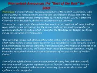 Warrantech Announces the “Best of the Best” for 2009