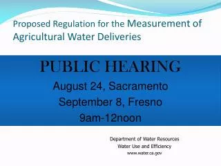 Proposed Regulation for the Measurement of Agricultural Water Deliveries