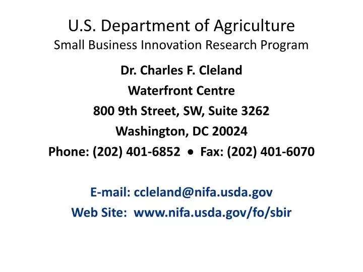 u s department of agriculture small business innovation research program