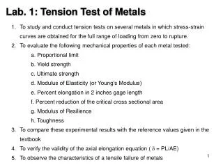Lab. 1: Tension Test of Metals