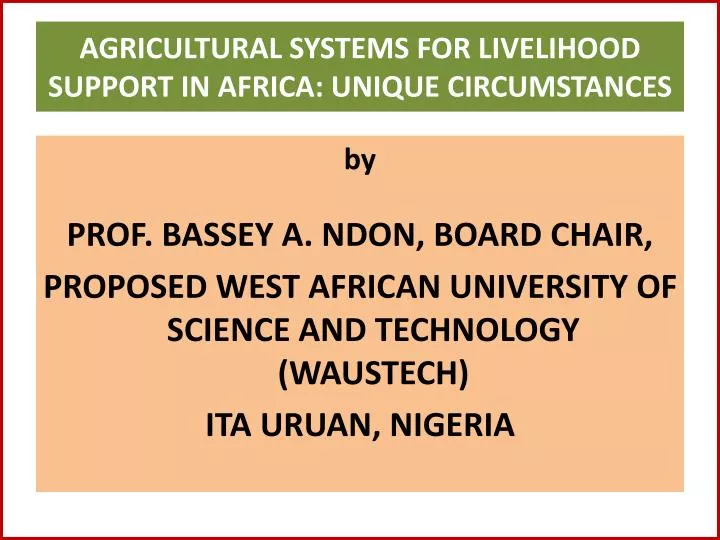 agricultural systems for livelihood support in africa unique circumstances