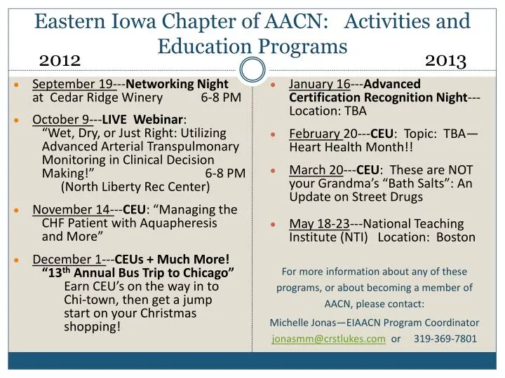 eastern iowa chapter of aacn activities and education programs