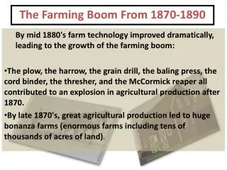 The Farming Boom From 1870-1890