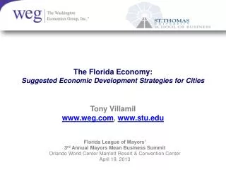 The Florida Economy: Suggested Economic Development Strategies for Cities