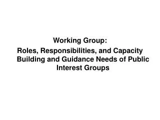 Working Group: Roles, Responsibilities, and Capacity Building and Guidance Needs of Public Interest Groups