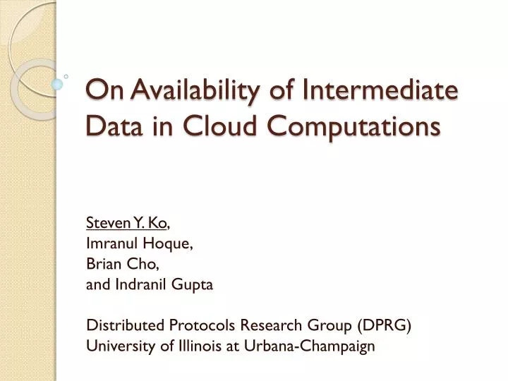 on availability of intermediate data in cloud computations