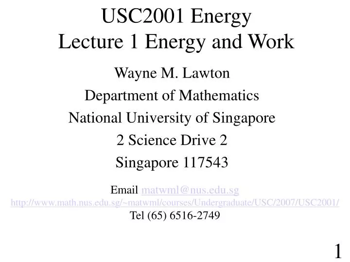 usc2001 energy lecture 1 energy and work
