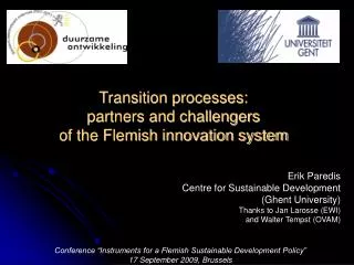 Transition processes: partners and challengers of the Flemish innovation system