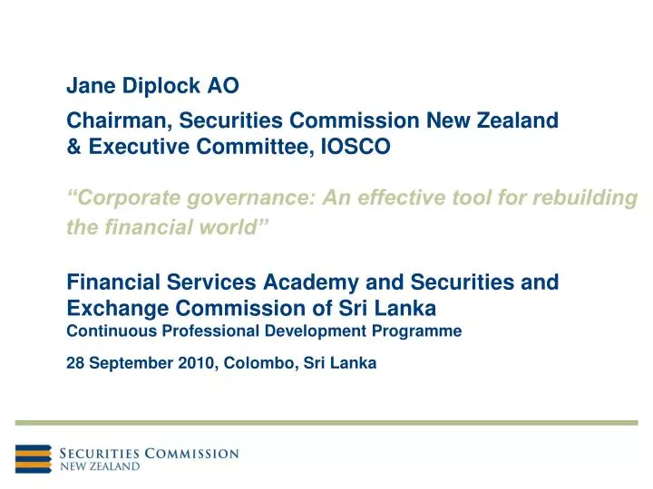 jane diplock ao chairman securities commission new zealand executive committee iosco