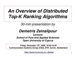 An Overview of Distributed Top-K Ranking Algorithms