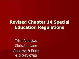 Revised Chapter 14 Special Education Regulations