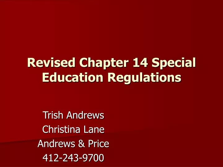 revised chapter 14 special education regulations