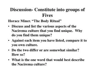 Discussion- Constitute into groups of Fives