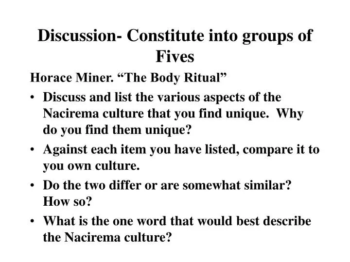 discussion constitute into groups of fives