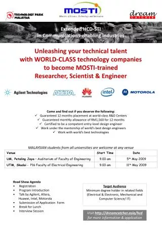 Unleashing your technical talent with WORLD-CLASS technology companies to become MOSTI-trained Researcher, Scientist