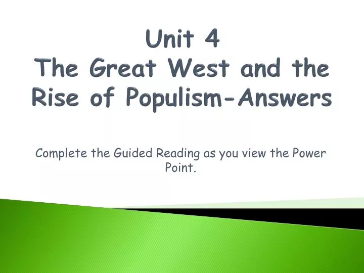 unit 4 the great west and the rise of populism answers