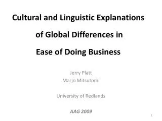 Cultural and Linguistic Explanations of Global Differences in Ease of Doing Business