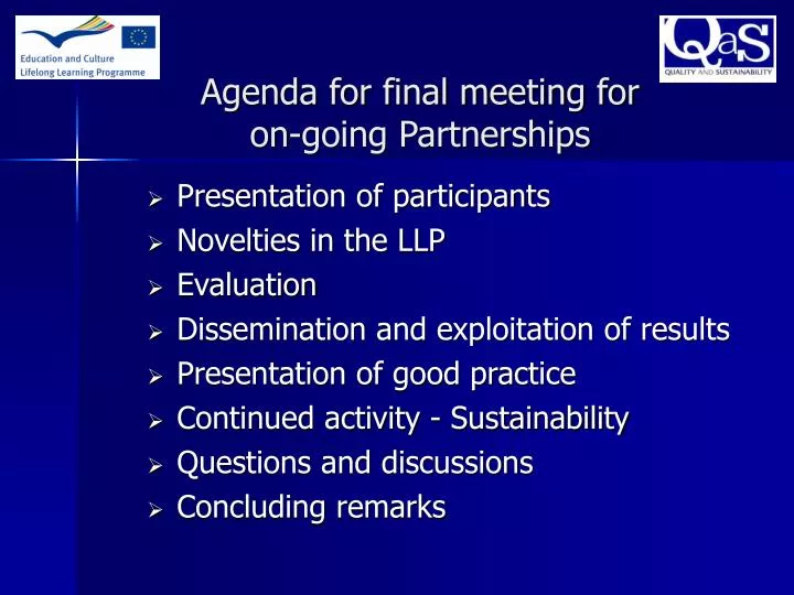 agenda for final meeting for on going partnerships
