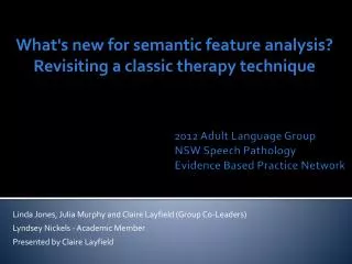 2012 Adult Language Group NSW Speech Pathology Evidence Based Practice Network