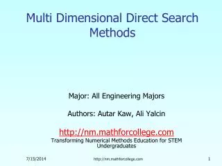 Multi Dimensional Direct Search Methods