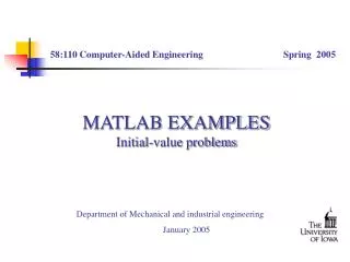 MATLAB EXAMPLES Initial-value problems