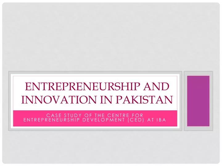 entrepreneurship and innovation in pakistan