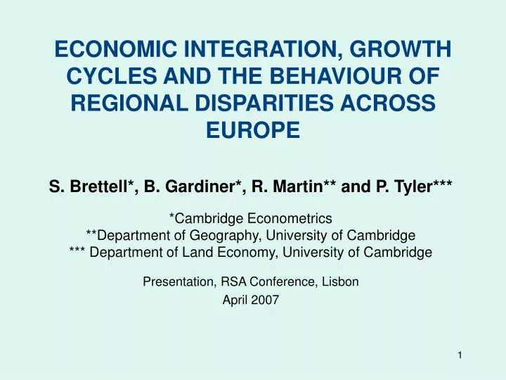 economic integration growth cycles and the behaviour of regional disparities across europe