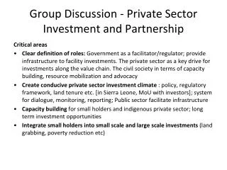 Group Discussion - Private Sector Investment and Partnership