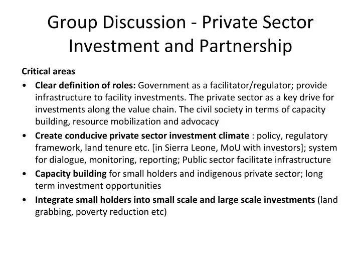 group discussion private sector investment and partnership