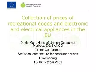 Collection of prices of recreational goods and electronic and electrical appliances in the EU
