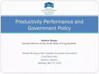 Productivity Performance and Government Policy