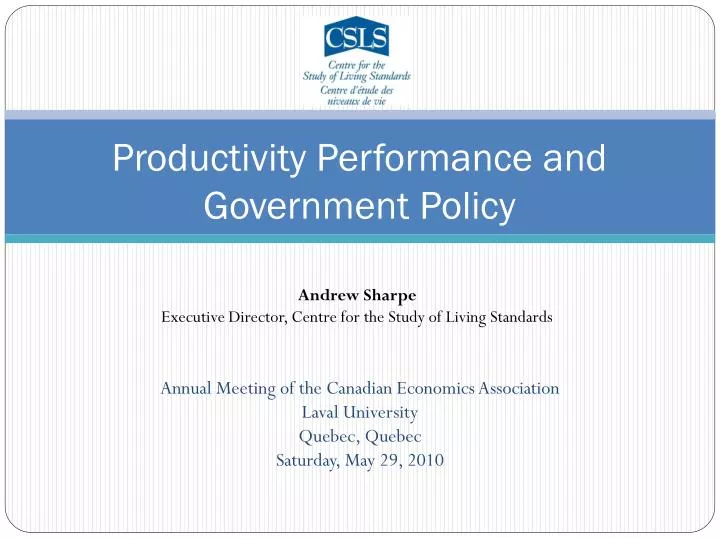 productivity performance and government policy