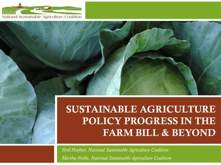 sustainable agriculture policy progress in the farm bill beyond