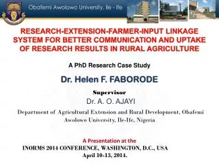 RESEARCH-EXTENSION-FARMER-INPUT LINKAGE SYSTEM FOR BETTER COMMUNICATION AND UPTAKE OF RESEARCH RESULTS IN RURAL AGRICULT