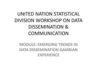 UNITED NATION STATISTICAL DIVISION WORKSHOP ON DATA DISSEMINATION &amp; COMMUNICATION