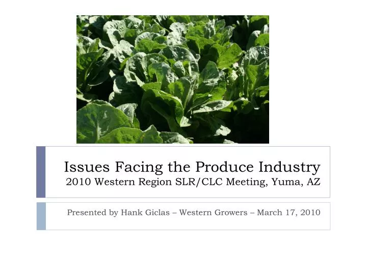 issues facing the produce industry 2010 western region slr clc meeting yuma az