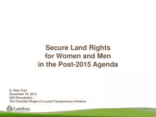 Secure Land Rights for Women and Men in the Post-2015 Agenda