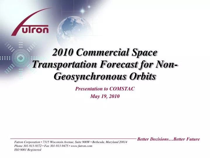 2010 commercial space transportation forecast for non geosynchronous orbits