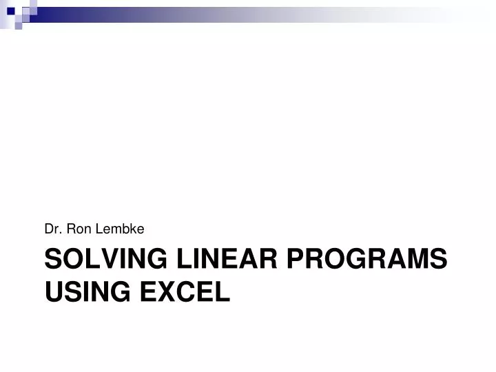 solving linear programs using excel