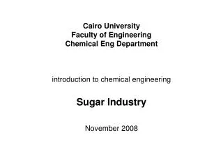 Cairo University Faculty of Engineering Chemical Eng Department introduction to chemical engineering