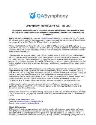 QASymphony Names David Keil as CEO