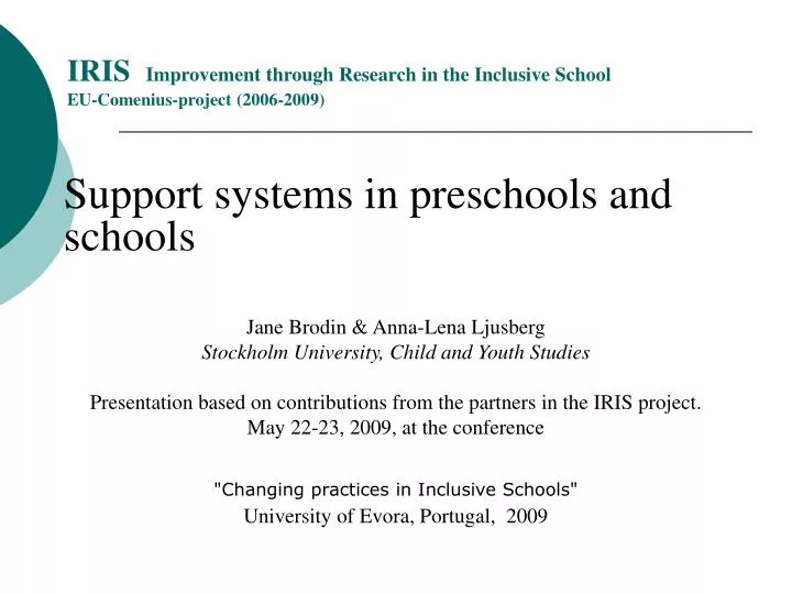 iris improvement through research in the inclusive school eu comenius project 2006 2009