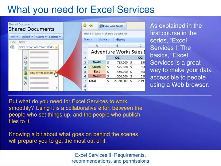 what you need for excel services