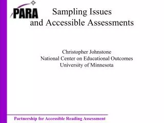 Sampling Issues and Accessible Assessments