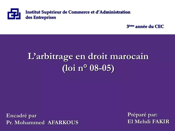 l arbitrage en droit marocain loi n 08 05