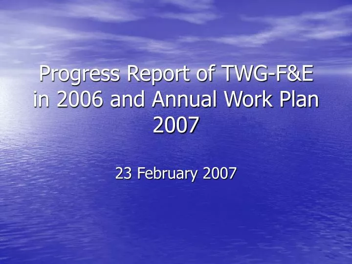 progress report of twg f e in 2006 and annual work plan 2007