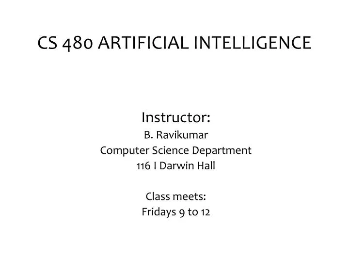 cs 480 artificial intelligence